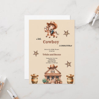 kleiner Cowboy kommt zur Cowboy-Babydusche Einladung