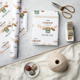 Kleiner Cowboy Kuh Western Wäscheleine Babyparty Geschenkpapier