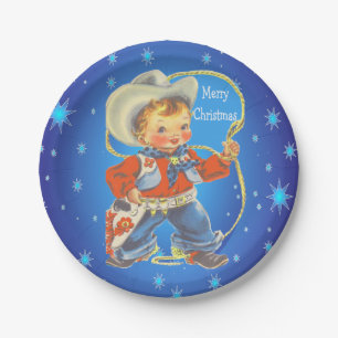 Kleiner Cowboy mit Hoffnung Frohe Weihnachten Pappteller