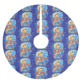 Kleiner Cowboy mit Hoffnung Frohe Weihnachten Polyester Weihnachtsbaumdecke