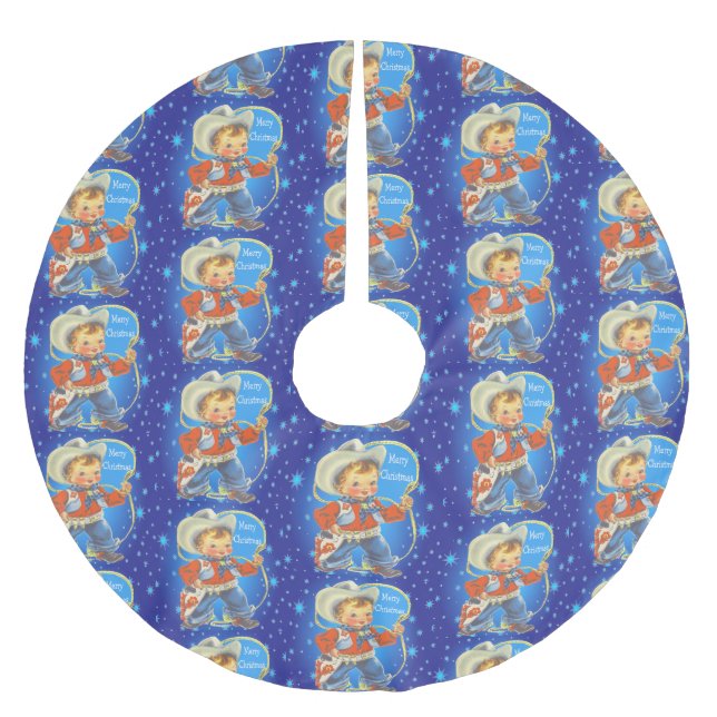 Kleiner Cowboy mit Hoffnung Frohe Weihnachten Polyester Weihnachtsbaumdecke (Vorderseite)