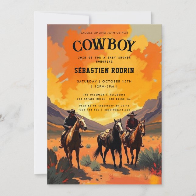 Kleiner Cowboy Moderne Babydusche Einladung (Vorderseite)