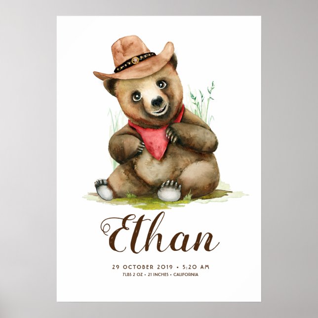 Kleiner Cowboy - Niedlicher Bärenraum Poster (Vorne)