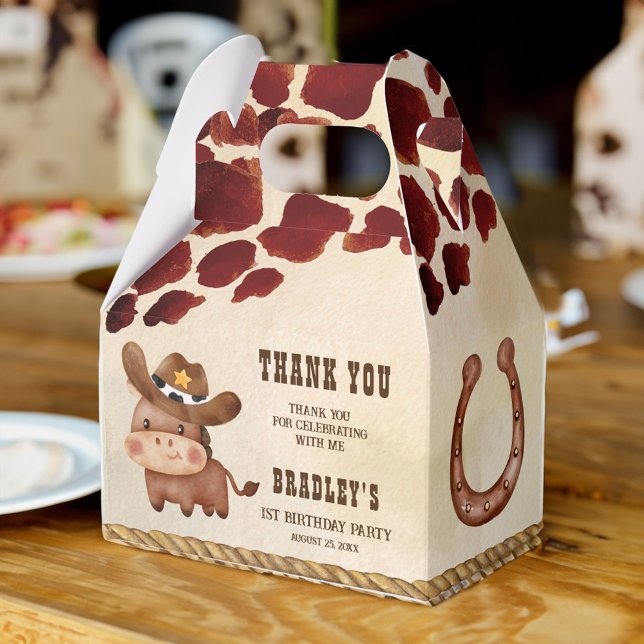 Kleiner Cowboy Pferdekuh Muster Rodeo Party Geschenkschachtel (Little cowboy baby horse cow pattern rodeo party favor box)