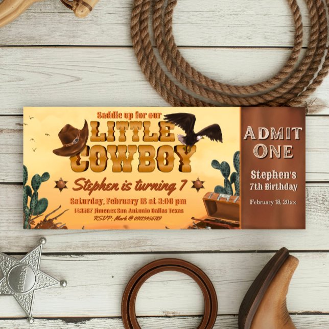 Kleiner Cowboy Ticket Einladung (Little Cowboy -  Boy Birthday Ticket Invitation)