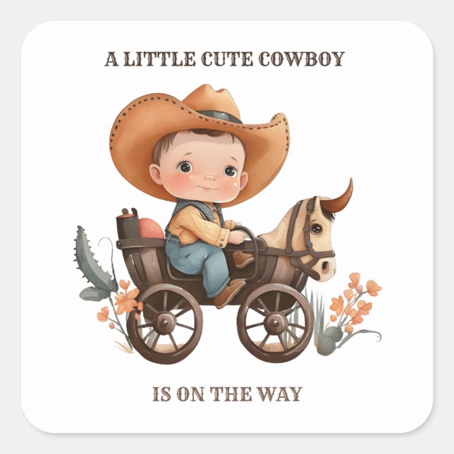 kleiner Cowboy unterwegs, Junge, Baby-Dusche Weste Quadratischer Aufkleber (Vorderseite)