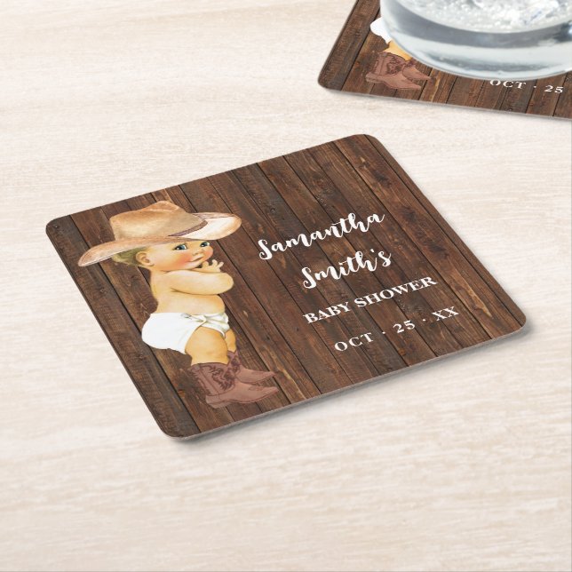 Kleiner Cowboy Western Baby Dusche Party Dekoratio Rechteckiger Pappuntersetzer (angewinkelt)