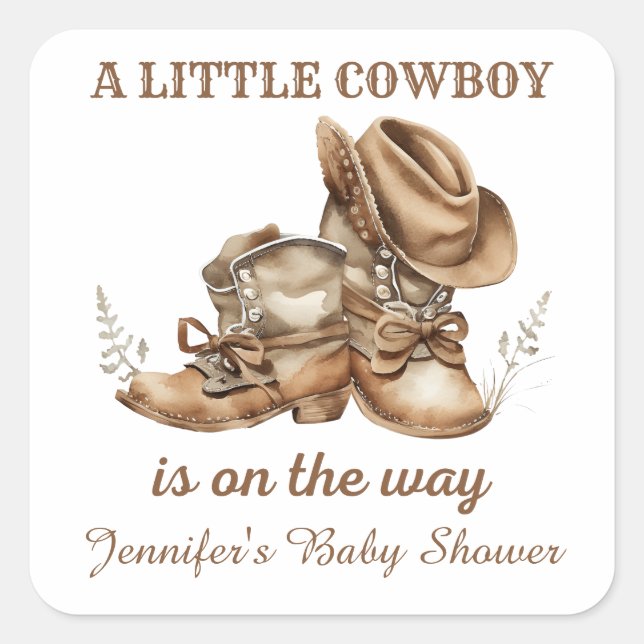 Kleiner Cowboy-Western Babydusche Quadratischer Aufkleber (Vorderseite)