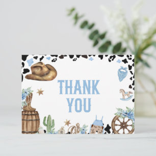 Kleiner Cowboy Western Blau Baby Shower  Dankeskarte