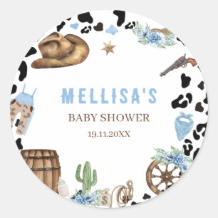 Kleiner Cowboy Western Blau Baby Shower Runder Aufkleber