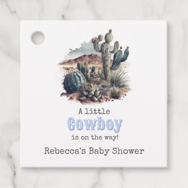 Kleiner Cowboy Western Blue Boy Baby Duschdekor Geschenkanhänger (Vorderseite)
