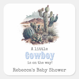 Kleiner Cowboy Western Blue Boy Baby Duschdekor Quadratischer Aufkleber