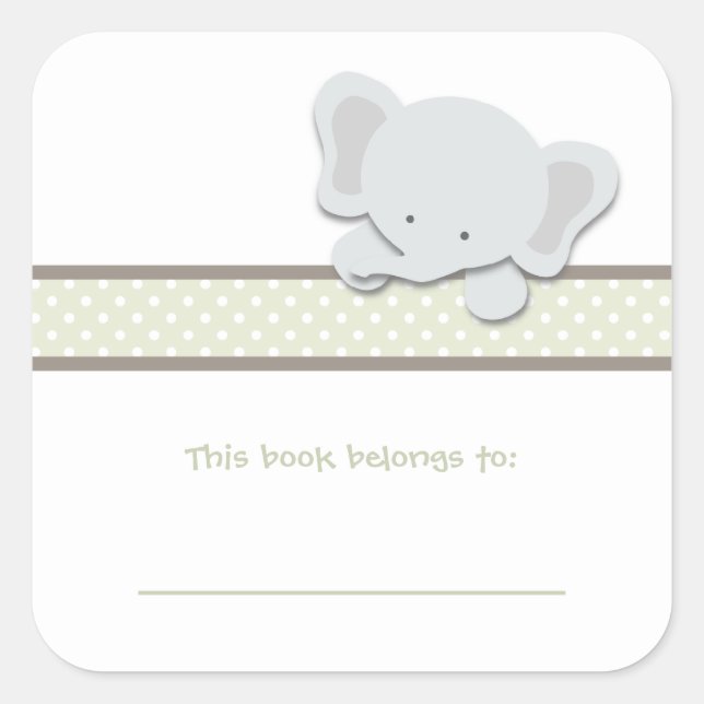 Kleiner Elefant {Green} | BUCHZEICHEN Quadratischer Aufkleber (Vorderseite)