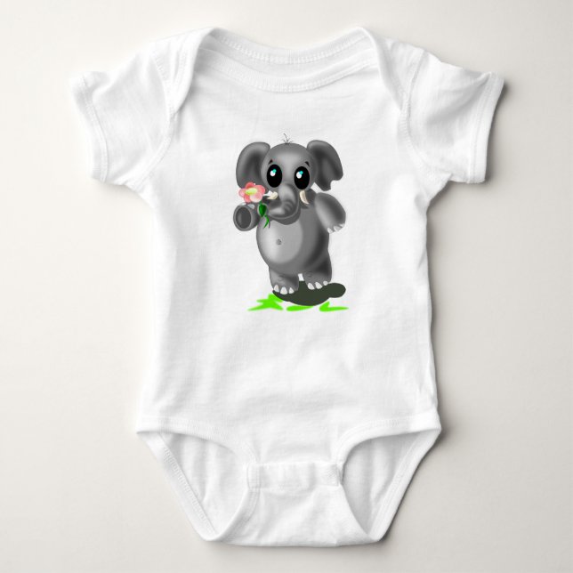 Kleiner Elefant mit Blume Baby Bodysuit Strampler (Vorderseite)