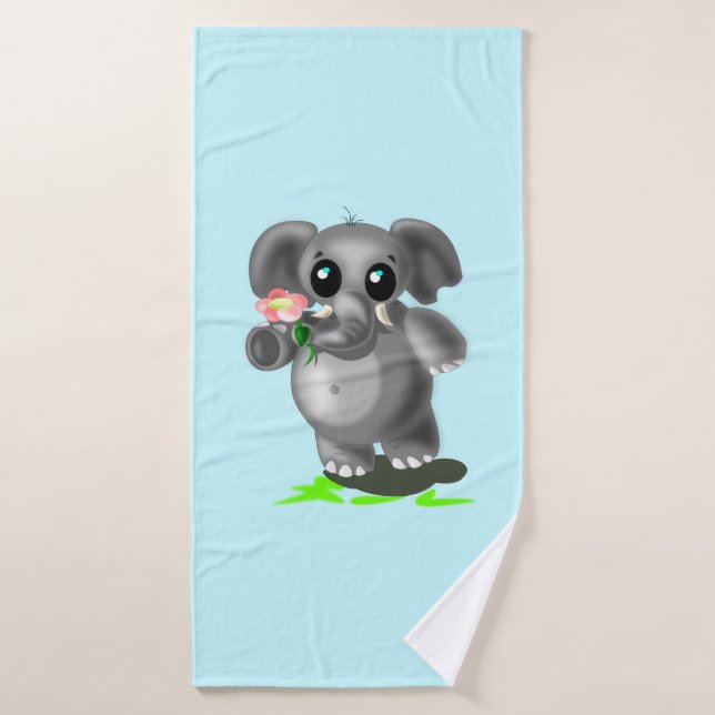 Kleiner Elefant mit Blume Blue Bath Handtuch Badehandtuch (Badehandtuch)