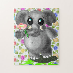 Kleiner Elefant mit Blume Jigsaw Puzzle Geschenk