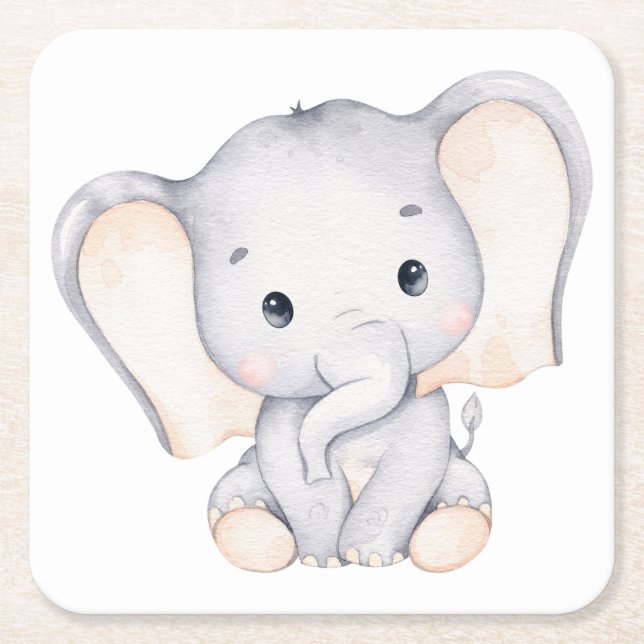 Kleiner Elephant Baby Shower Square Rechteckiger Pappuntersetzer (Vorderseite)
