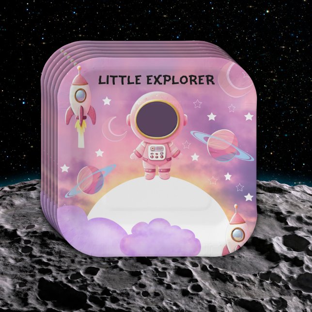 Kleiner Explorer Moderne Lila Babydusche Pappteller (Von Creator hochgeladen)