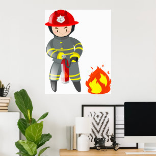 Kleiner Feuerwehrheld löscht Feuer Poster