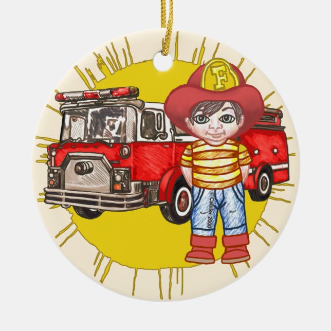 Kleiner Feuerwehrmann Keramikornament (Vorne)
