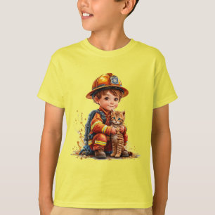 Kleiner Feuerwehrmann mit Kätzchen T-Shirt