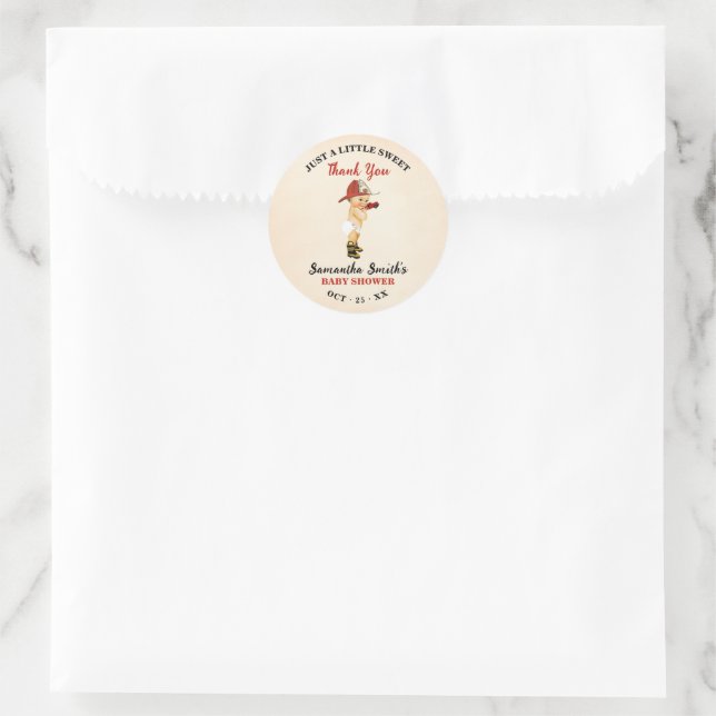 Kleiner Feuerwehrmann Red Baby Dusche Vielen Dank Runder Aufkleber (Tasche)