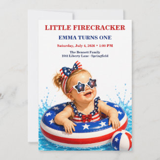 Kleiner Feuerwerk 1. Geburtstag Patriotisch  Einladung