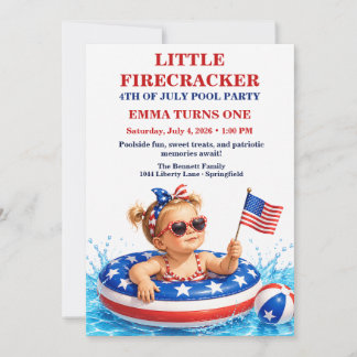 Kleiner Feuerwerk 1. Geburtstag Patriotisch  Einladung