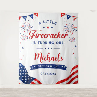Kleiner Feuerwerk 4. Juli 1. Geburtstagsbanner Wandteppich