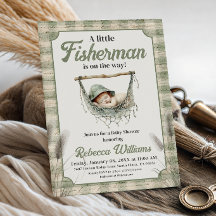 Kleiner Fischer Gingham-Junge Fischen Baby-Party