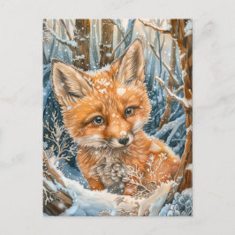 Kleiner Fox im Schneewald Postkarte