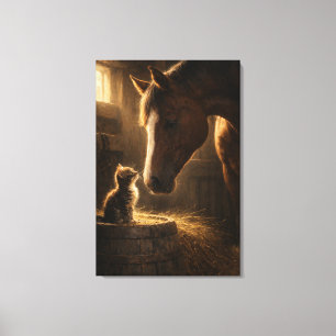 Kleiner Freund   Pferd & Kätzchen   Gespannte Lein Leinwanddruck