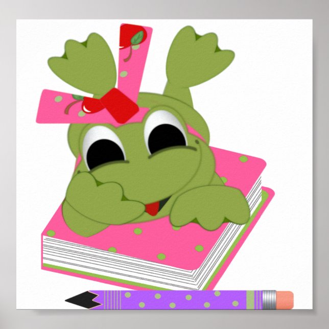 Kleiner Frosch mit Buch und Stift Poster (Vorne)