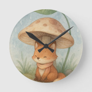 Kleiner Fuchs im Regen Runde Wanduhr