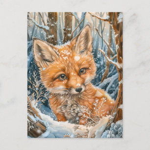 Kleiner Fuchs im schneebedeckten Wald Postkarte
