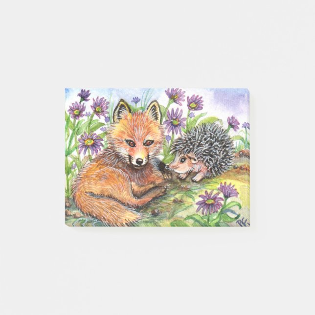 Kleiner Fuchs und Igel Post-it Klebezettel (Vorderseite)