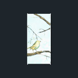 Kleiner Gelbbvogel auf einem Zweig nach oben Leinwanddruck<br><div class="desc">Dieses Bild ist perfekt für Ihre Vogelsammlung. Der kleine gelbe Vogel und der blaue pastellfarbene Hintergrund dieses Bildes sind einfach,  aber beruhigend und können leicht zu jedem Zazzle-Produkt hinzugefügt werden. Wählen Sie dieses Bild heute aus.</div>