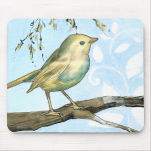 Kleiner Gelbbvogel auf einem Zweig nach oben Mousepad