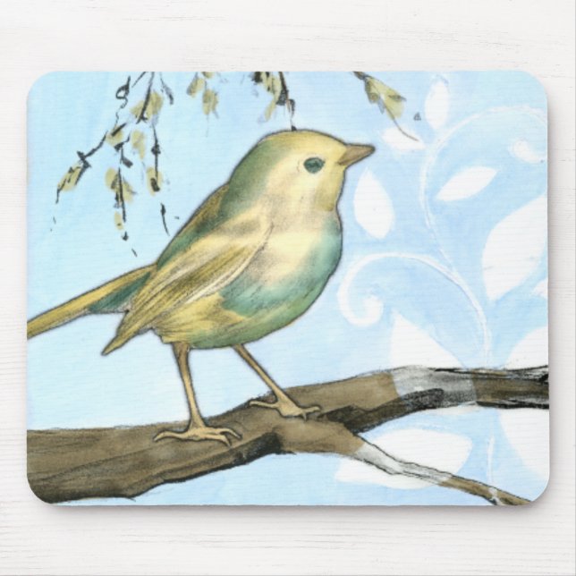 Kleiner Gelbbvogel auf einem Zweig nach oben Mousepad (Vorne)