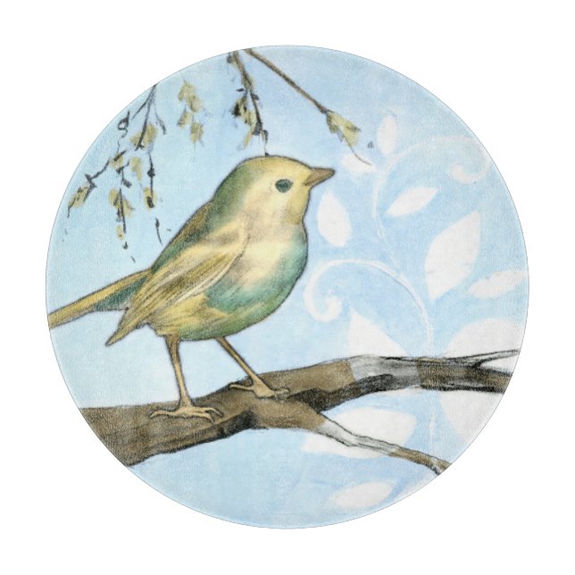 Kleiner Gelbbvogel auf einem Zweig nach oben Schneidebrett (Vorderseite)