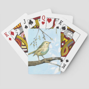 Kleiner Gelbbvogel auf einem Zweig nach oben Spielkarten