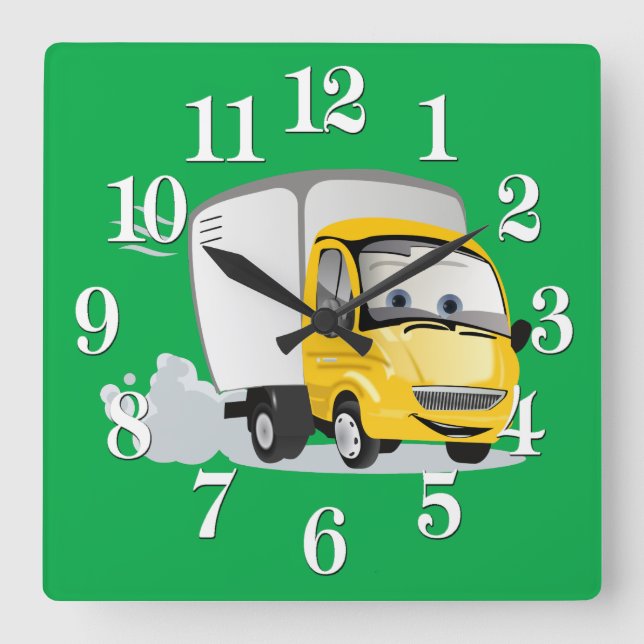 Kleiner Gelber Cartoon LKW für Kinder! Quadratische Wanduhr (Vorderseite)