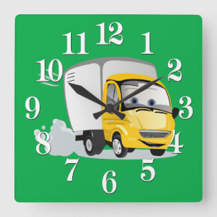 Kleiner Gelber Cartoon LKW für Kinder! Quadratische Wanduhr