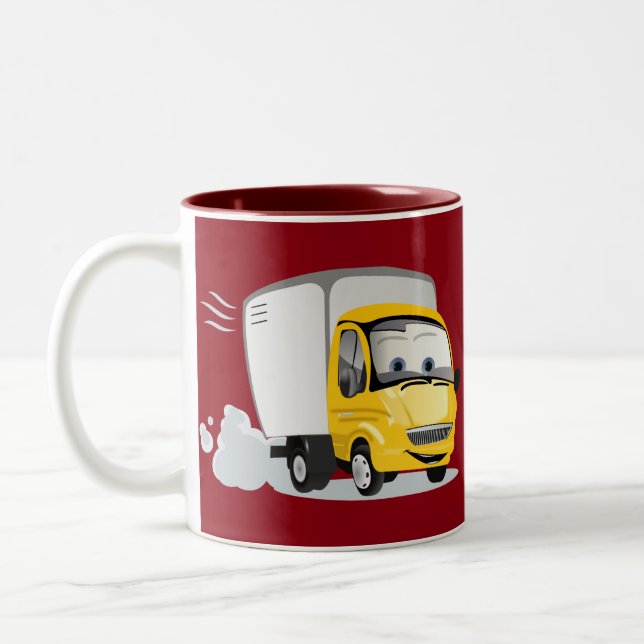 Kleiner Gelber Cartoon LKW für Kinder! Zweifarbige Tasse (Links)