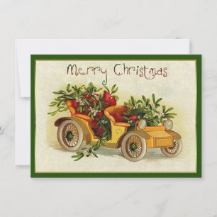 Kleiner gelber Jahrgang Auto Weihnachten Mitteilungskarte
