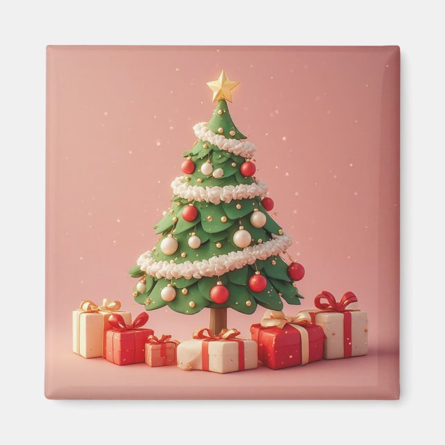 Kleiner geschmückter Weihnachtsbaum mit Geschenken Magnet (Vorne)