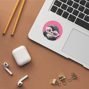 Kleiner Gorilla mit rosa Brillensticker Runder Aufkleber