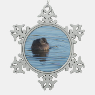 Kleiner Grebe Schneeflocken Zinn-Ornament