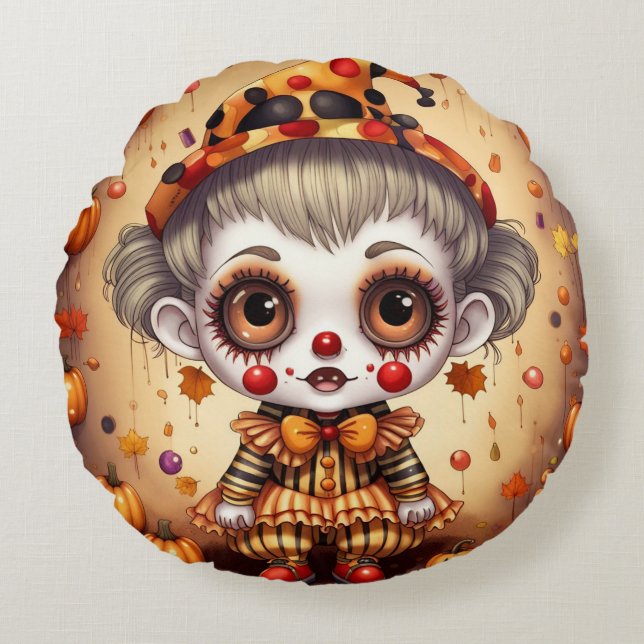 kleiner Halloween Clown 2 Rundes Kissen (Vorderseite)