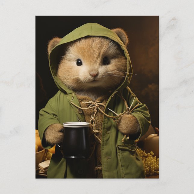 Kleiner Hamster mit Kaffee Postkarte (Vorderseite)